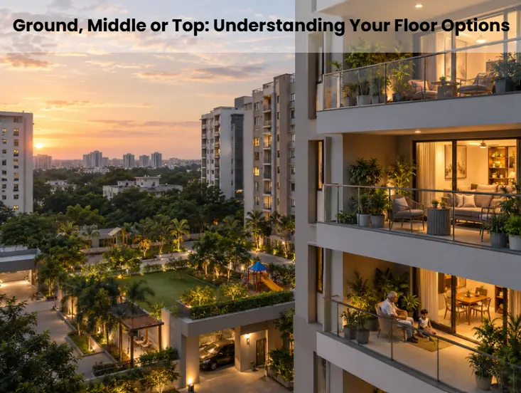 Modern Chennai apartment tower with balconies overlooking landscaped gardens and residential surroundings