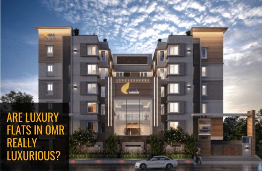 Front elevation of DRA Trinity Luxury Flats in OMR.