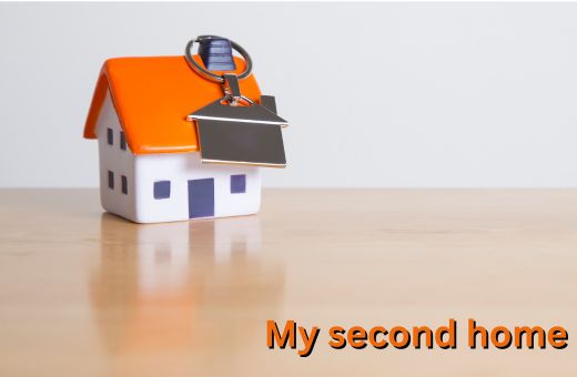 Toy image of a home with key chain and 'my second home' is written on it