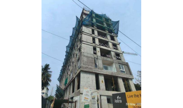 DRA Infinique construction update on 02-07-2026 showing Northwest Side Elevation View in Flats in Valasaravakkam - Chennai.