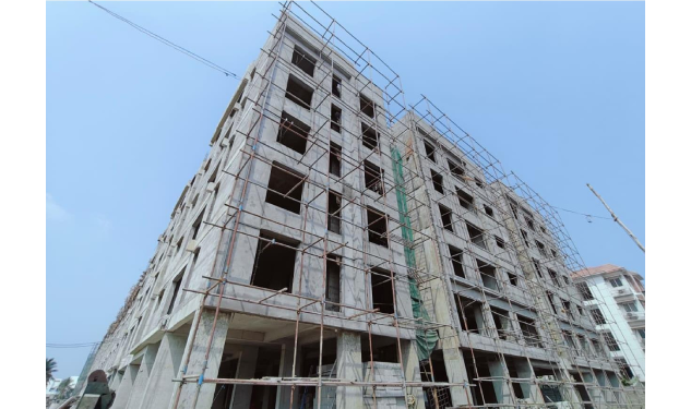 DRA Beena Clover construction update on 12-03-2026 showing Block 01 Elevation view in Flats in Selaiyur - Chennai.