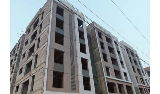 An image of Block-01 – Elevation View showing construction status of DRA Beena Clover residential Flats in Selaiyur, Chennai as on 02nd July 2026