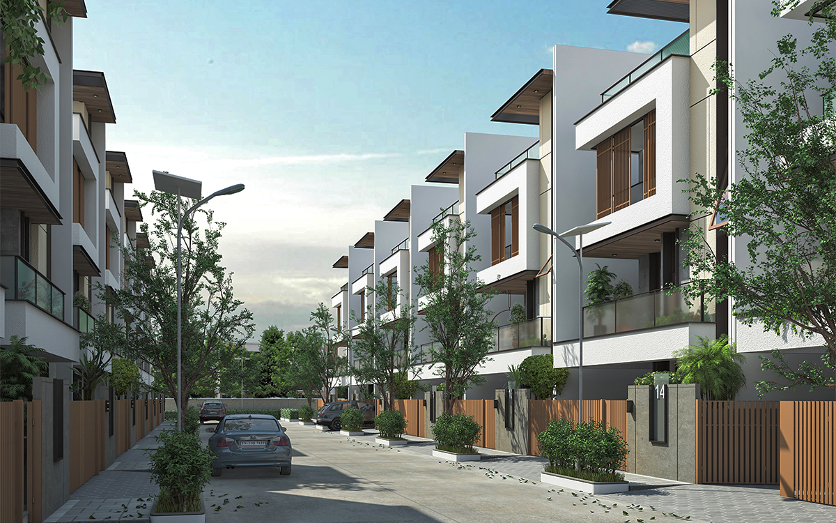 Front elevation of DRA inara Villas in Navalur, OMR - Chennai